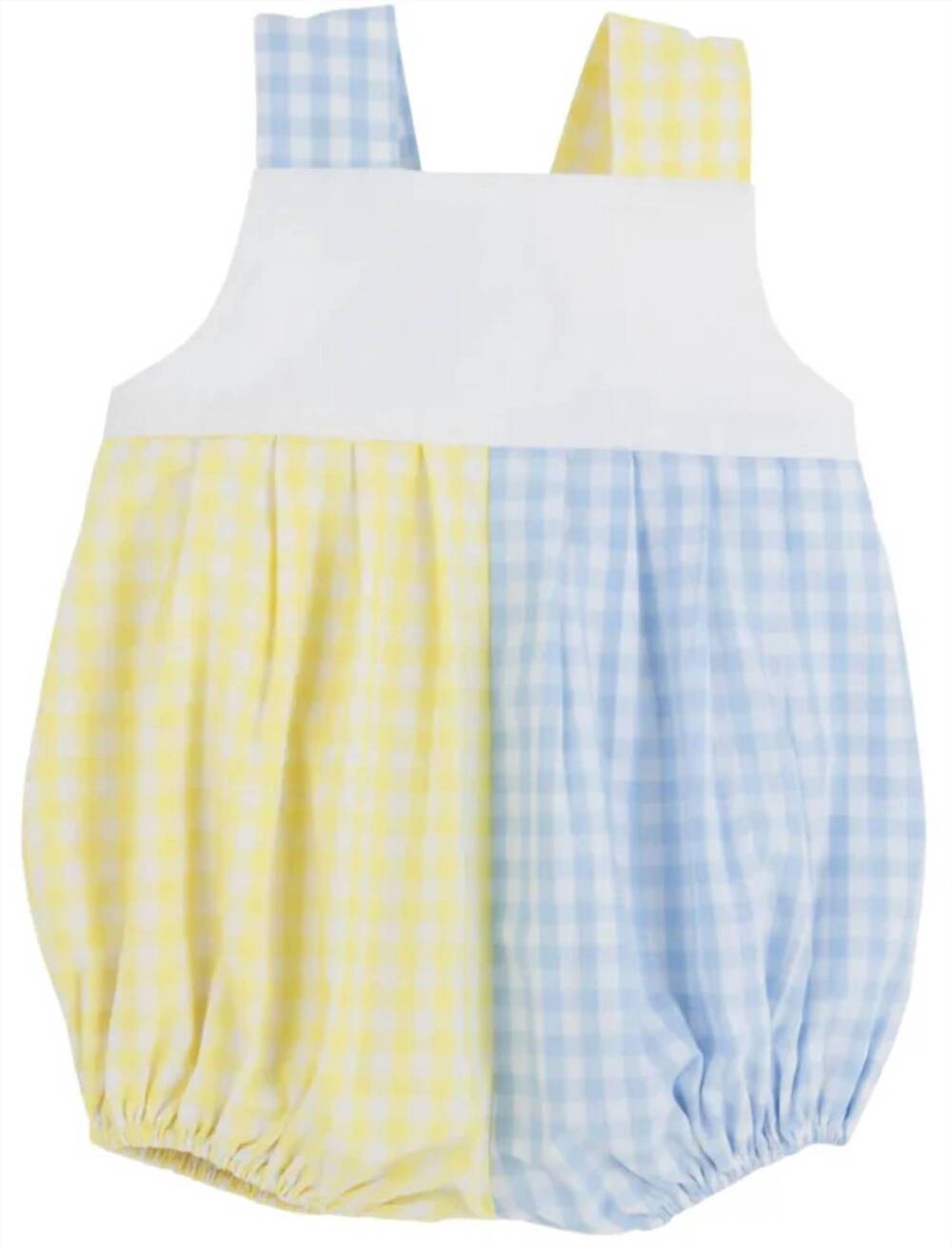 NEW BEAUFORT BONNET girl's branham bubble romper in buckhead blue gingham/yellow